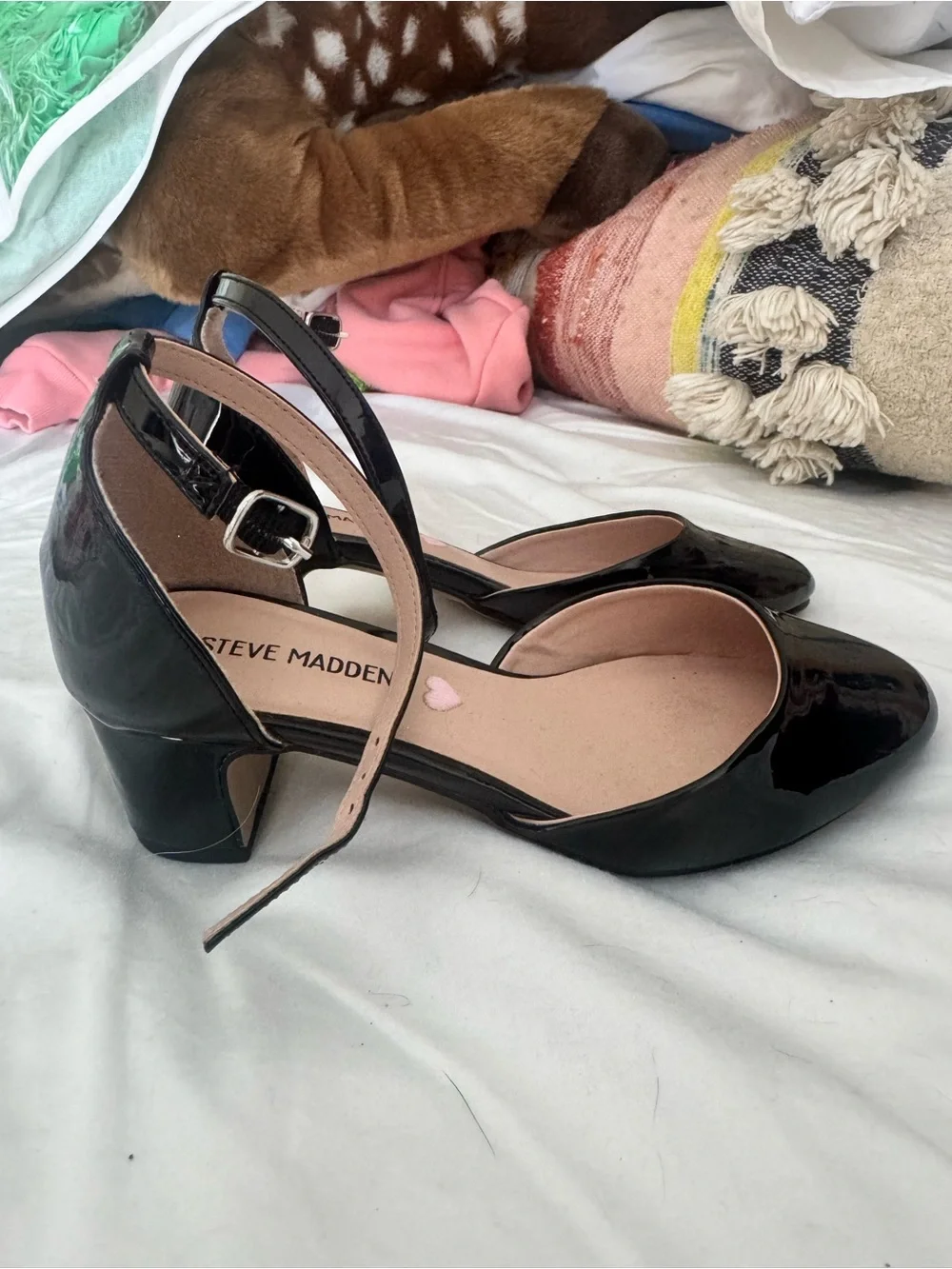 Steve Madden Black Patent Ankle-Strap Heels